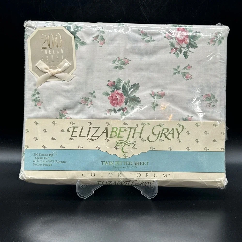 Vintage Elizabeth Gray Victoria Twin Fitted Sheet English Rose New Pink Rose